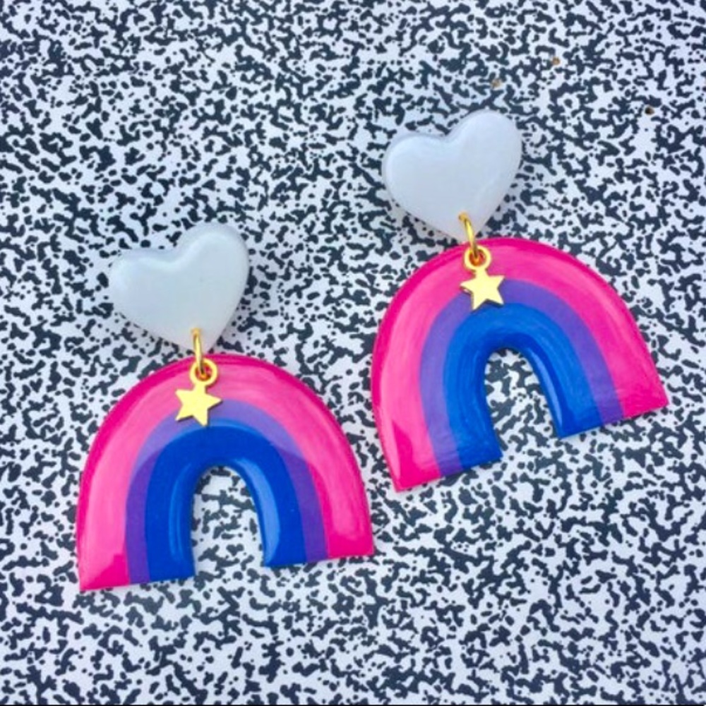 Bi pride rainbow cloud or heart dangle earrings - Picture 2 of 15